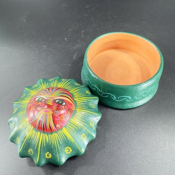 Mexican Pottery RedWare Trinket Dish Holder Container Sun Shaped Isidoro Signed - Picture 14 of 15